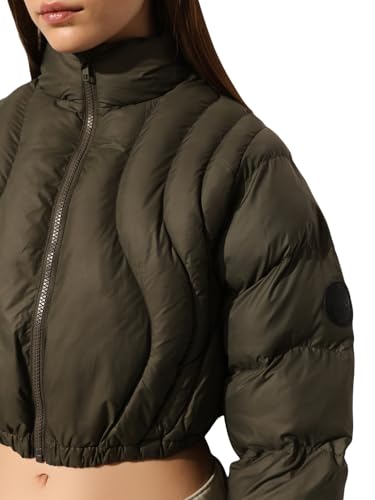 ONLY Women's Solid Regular Fit Olive Jacket