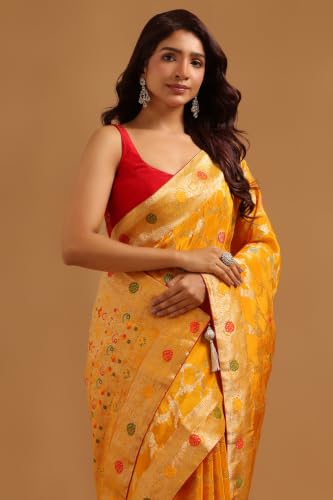 Soch Womens Yellow Crepe Floral Zari Woven Saree