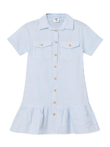 Max Girls Striped Seersucker Shirt Dress (Blue_14-16 Y)