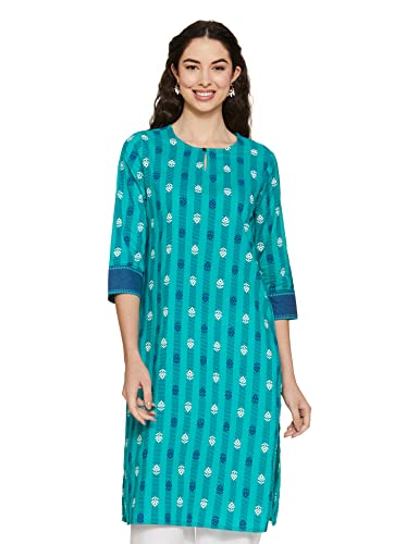 Max Women's Cotton Straight Kurta (SHAMSP20GR21EMERALD-L_Green, Emerald_L)