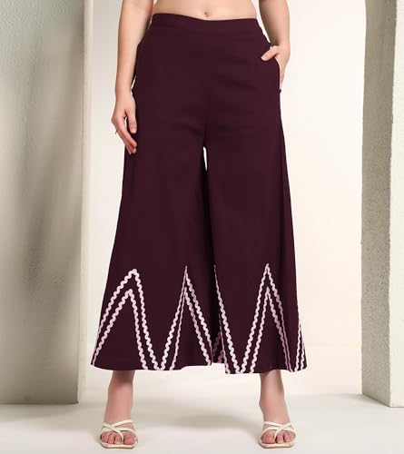 DEEBACO Women's Solid Lycra Ankle Length Waist Coat with Palazzo|V-Neck|Cord Set for Women Fashion|Long Jumpsuits Western Dress for Women Stylish|Two Piece Co ord Set|Casual Wear(DBCO00002278_L_Wine)