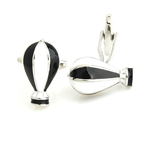 Peluche Men's Enamel Hot Air Balloon Novelty Cufflinks (Black, White, Silver)