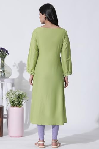 W for Woman Green Embroidered A-line Cotton Kurta and Tights Set_23FEWS18441-218446_2XL