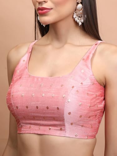 S SALWAR STUDIO Baby Pink Brocade Sleeveless Readymade Blouse