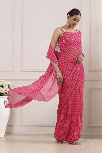 Biba Women Pink Poly Georgette Regular Saree_36