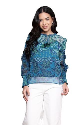 Aarke Ritu Kumar Denim Blue Cashmere Peasant Top with Camisole