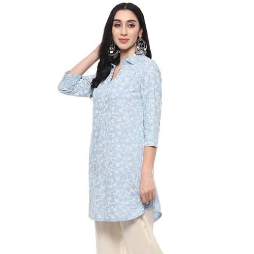 BIBA Women Printed Short_Kurta Mix and Match(TOP & TUNICS20193_Sky Blue_40)