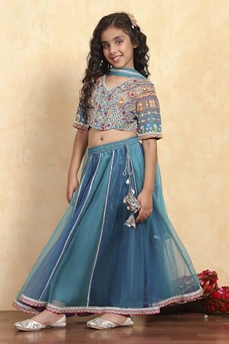 Biba Girls Blue Cotton Printed Kalidar Lehenga Set_6-7Y