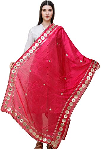 Exotic India Art Silk Dupatta with Embellished and Patch Border | Ethnic Design Stole, Chunni for Women's