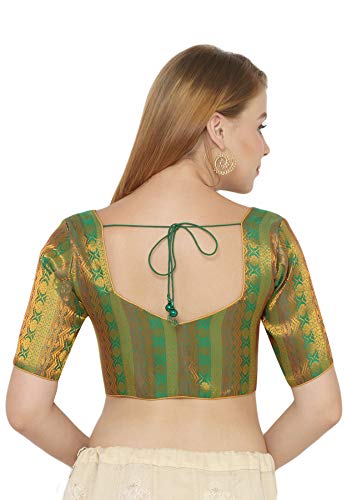 SALWAR STUDIO S Women's Green Jacquard Readymade Saree Blouse-SSB2964-GREN