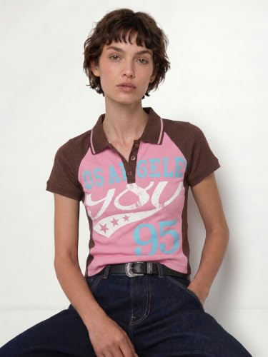 ONLY Women's Typographic Regular Fit Multicolor T-Shirt