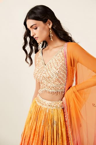 AG Clothing Women's Organza Semi Stitched Lehenga Choli With Dupatta | BAndhani Digital Print With Sequin Embroidery Pattern | Traditional, Wedding, Ethnic Wear Lehenga (AD-SV2o-Orange)