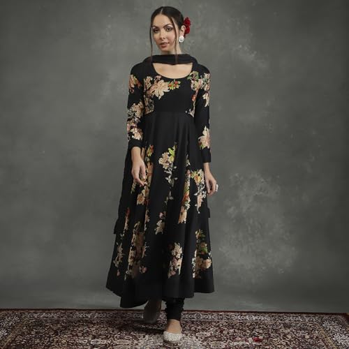 BIBA Women's Silk Chanderi Kurta Sets (CKD10960AW24BLK_Black