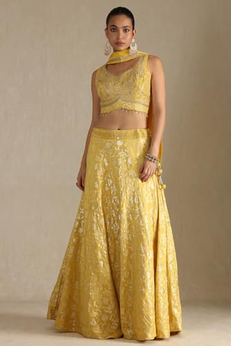 Soch Women's Brocade Lehenga Choli Set (OWS5CD21772_Mustard_XL)
