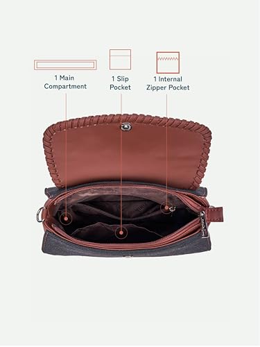 ZOUK Saisha Sling Bag for Women – Vegan Leather with Whip-Stitch Detailing & Detachable Silver | Water-Resistant Stylish Purse | Pithora Artistry