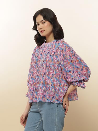 Label RITU KUMAR Blue Abstract Print Top