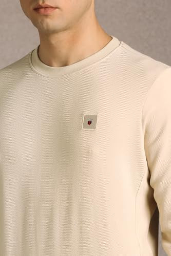 Men Casual Beige Textured Sweatshirt