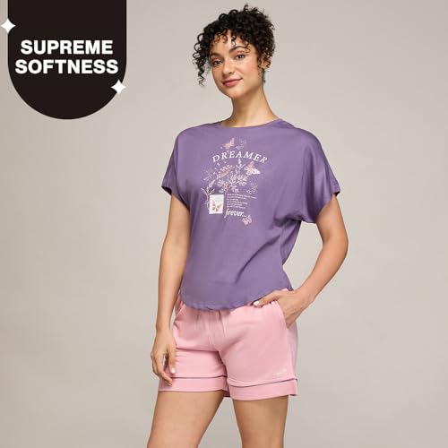 NYKD (NYS912 Soft Cotton Modal Shorts for Women | Relaxed Fit with Non Slip Elasticated Waistband, Adjustable Drawcord & 2 Side Pockets | Ideal for Night, Lounge Pink
