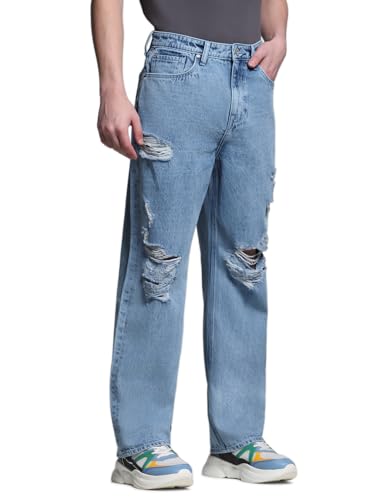Jack & Jones Men's Blue High Rise Loose Fit Jeans