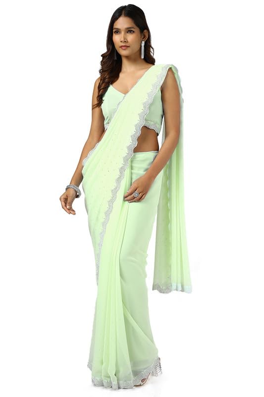 Soch Womens Light Green Georgette Embellished Saree
