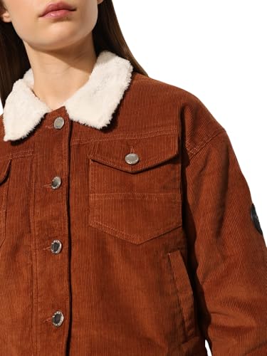 ONLY Women's Solid Regular Fit Brown Jacket
