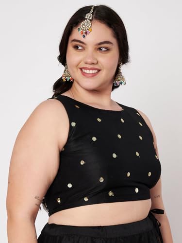 studio rasa Women's Plus Size Net Sequins Embroidered Blouse for Wedding Festive Party (TPWPC225BL63XXL_Black_2XL)