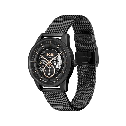 Hugo Boss Stainless Steel Boss Sophio Automatic Mech-Automatic Black Round Dial & Band Men's Analog Watch|Ionic Plated Black Steel Material|Black Color Band - 1514035