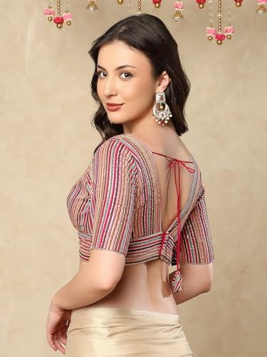 SALWAR STUDIO Pink Georgette Plunging V Neck Readymade Blouse