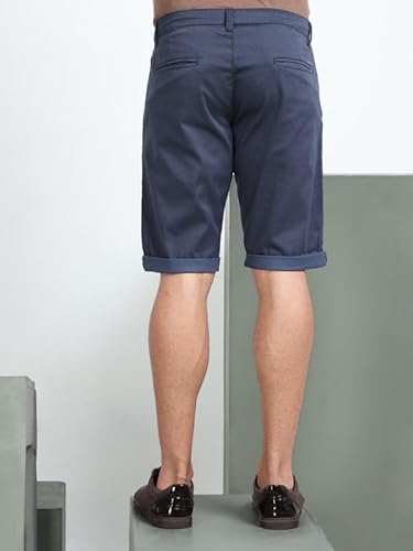 BEEVEE Men’s Casual Navy Printed Cotton Lycra Shorts | Mid Rise, Knee Length, 4 Pockets, Drawstring Closure, Regular Fit