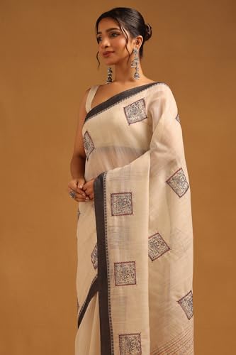 Soch Womens Black Chanderi Warli Saree With Thread Work