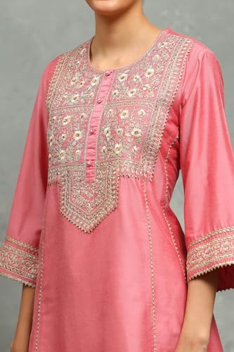 Rangriti Women Pink Viscose Blend Embroidered Kalidar Suit Set_32