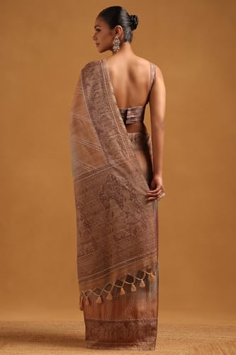 Soch Womens Grey Tussar Ethnic Motifs Saree