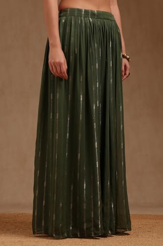 Soch Womens Green Chinon Ethnic Motifs Co-Ord Set With With Beads and Stones