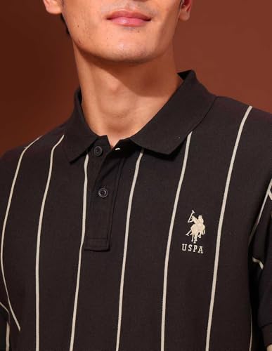 U.S. POLO ASSN. Men's Vertical Striped Classic Polo Shirt Brown