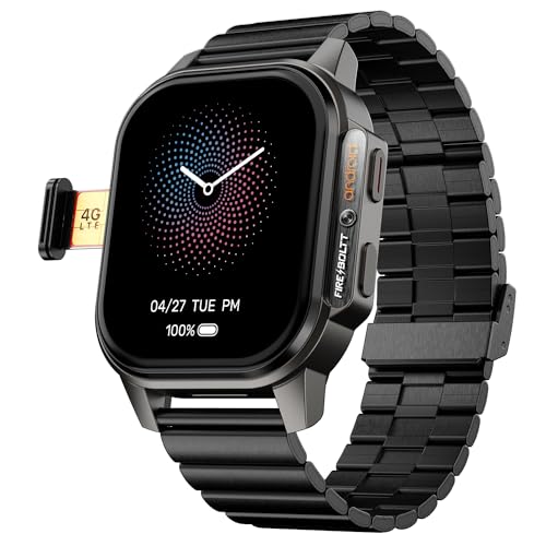 Fire-Boltt Snapp Smart Watch, Selfie Camera, 4G Nano-SIM Slot, 54.1mm AMOLED Display, Play Store- Unlimited apps, 1000mAh Battery, 2GB/4GB RAM + 16GB/64GB ROM (Jet Black Luxe)