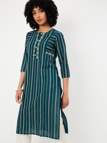Max Women's Cotton Regular Kurta (PAWWPA25LO_Green