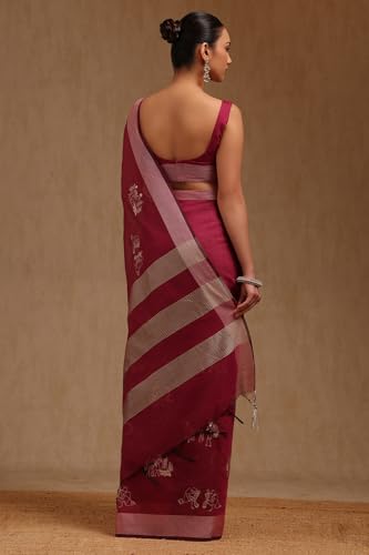 Soch Womens Wine Chanderi Warli Saree With Thread Work