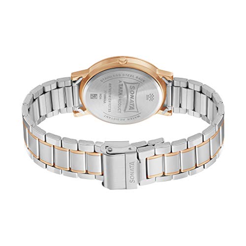 Sonata Beyond Gold Quartz Analog Blue Dial Two Toned Silver and Rose Gold Stainless Steel Strap Watch for Men - NT77108KM02W