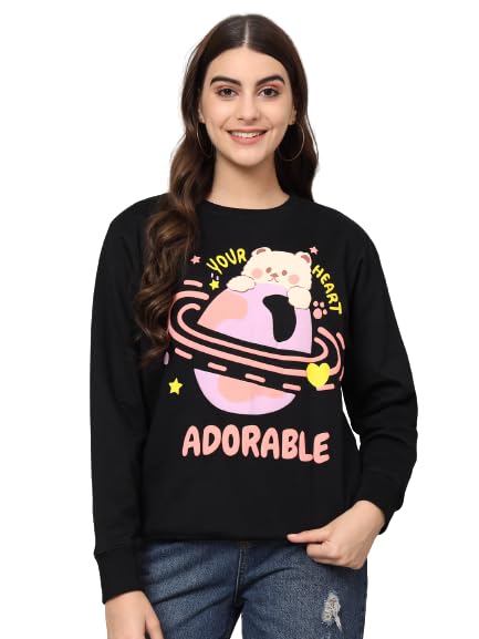 THE DRY STATE Womens Full Sleeves Round Neck Cotton Sweater Black