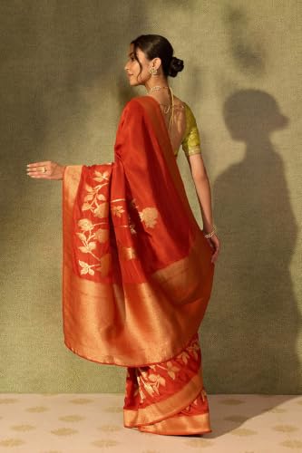 Orange Woven Pure Viscose SareeWith Unstitched Blouse( SAPP04AE2616-Orange)
