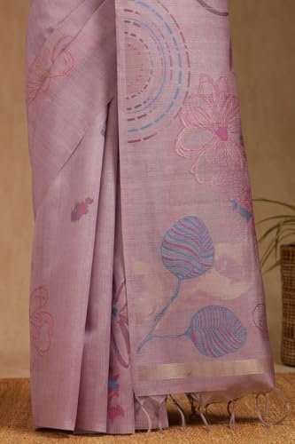 Soch Womens Lavender Tussar Woven Design Saree With Zari Woven
