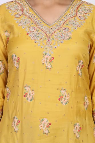 W for Woman Yellow Embroidery Zari Work Straight Kurta (W13914-125062-L)