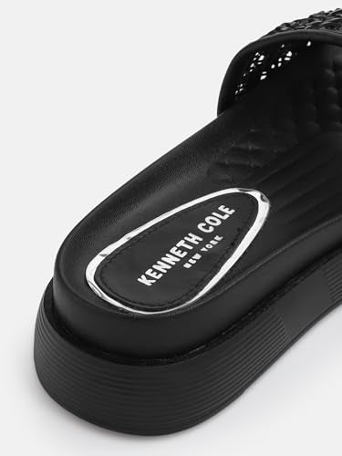 KENNETH COLE Women's Flatform Slide Sandal | Synthetic | Woven Strap, Open Toe | Black, UK7