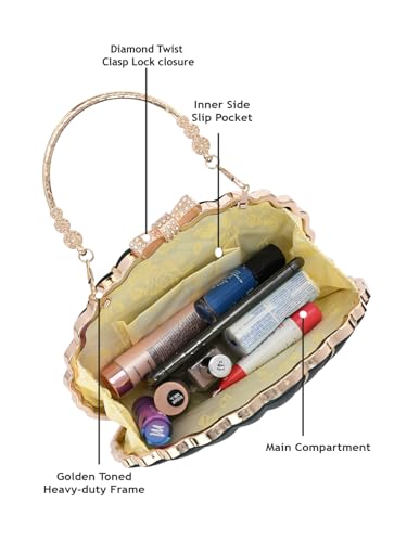 TOOBA Women's Synthetic Green Handicraft Beautiful Bling Box Clutch Bag for Wedding, Banquet, Gift Family, & Friends