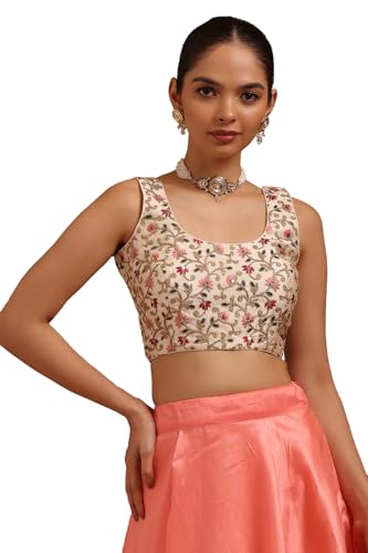 Soch Womens Cream Tussar Embroidered Padded Blouse Thread Work
