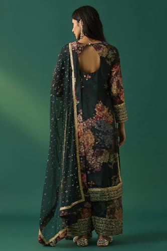 Wishful Women's Green Floral Printed Embellished Straight Kurta with Salwar and Dupatta Set - (SP12851-126770-S)
