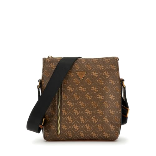GUESS Men Brown Polyurethane Monogram Vezzola Eco Xbody Bag with Zipper