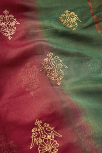 Taneira Pink Pure Silk Cotton Embroidered SareeWith Unstitched Blouse(SMABVAPSC0101-Pink)