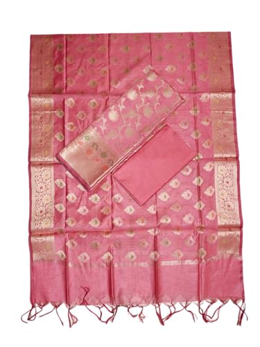 Ivikta Women's Banarasi Cotton Silk Unstitched Salwar Suit Set with Dupatta | Handloom banarasi dress material (Peach 1)