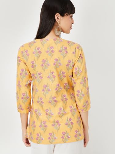 Max Women Floral Print A-line Kurti(Yellow_L)